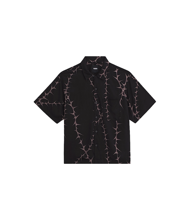 VANS MENS VAN DOREN PRINTED CAMP SHORT SLEEVE SHIRT BLACK