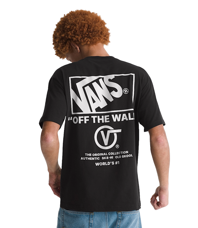 VANS MENS STACKED HI SHORT SLEEVE TEE BLACK/WHITE