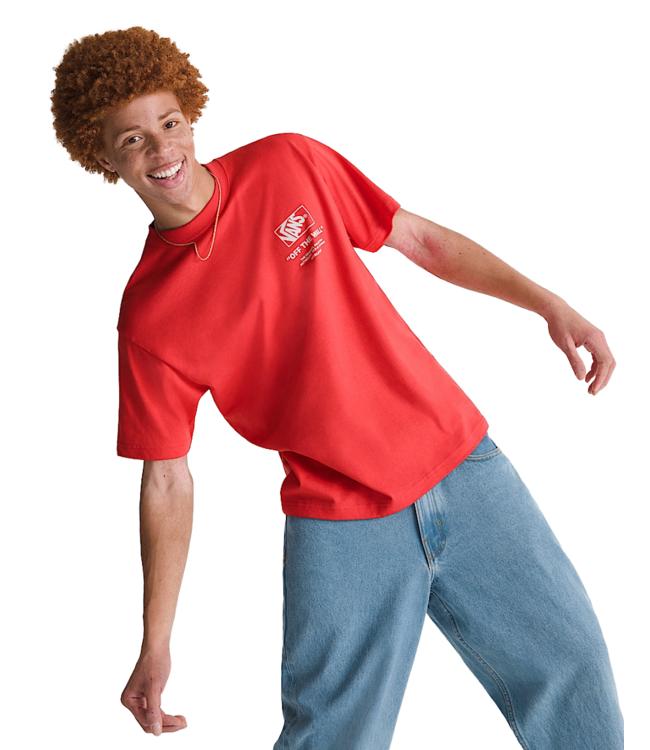 VANS MENS STACKED HI SHORT SLEEVE TEE CRIMSON HAZE