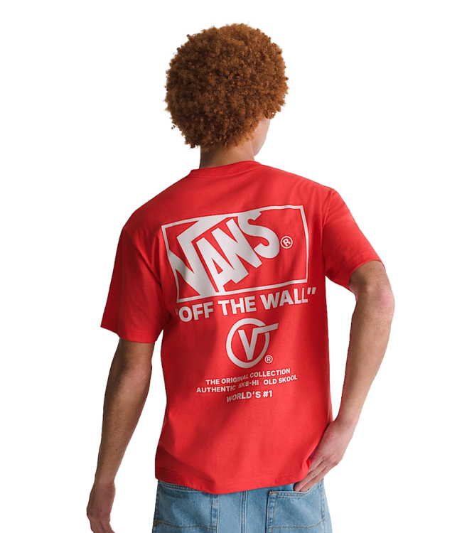 VANS MENS STACKED HI SHORT SLEEVE TEE CRIMSON HAZE