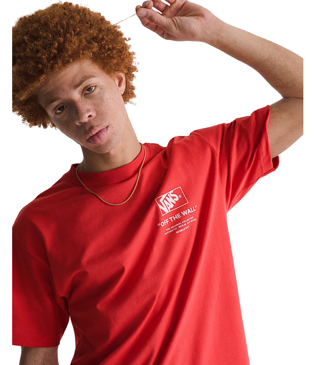 VANS MENS STACKED HI SHORT SLEEVE TEE CRIMSON HAZE