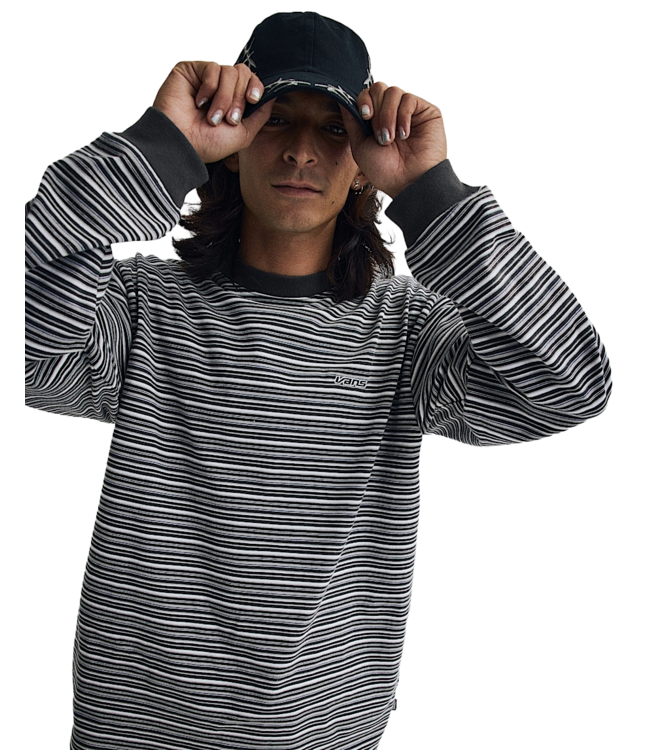 VANS MENS WESLEY STRIPE LONG SLEEVE KNIT SHIRT FADED BLACK