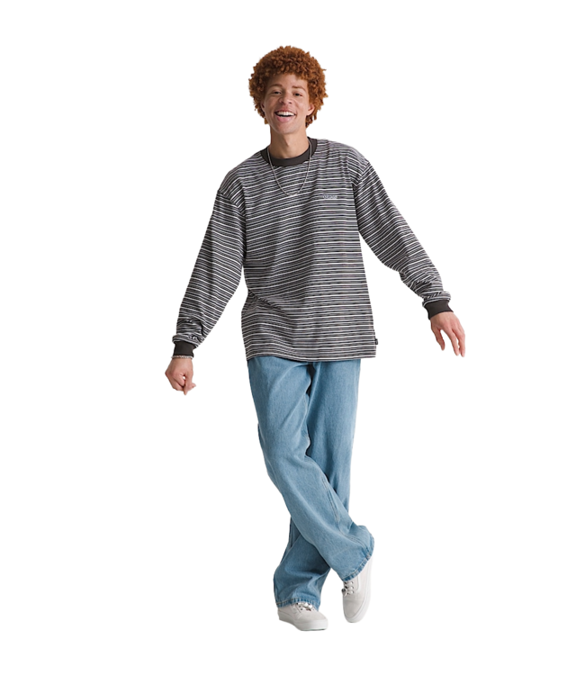 VANS MENS WESLEY STRIPE LONG SLEEVE KNIT SHIRT FADED BLACK