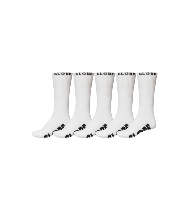 GLOBE MENS WHITEOUT CREW SOCKS 5 PACK WHITE