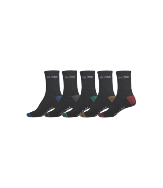 GLOBE GLOBE MENS INGLES CREW SOCKS 5 PACK BLACK