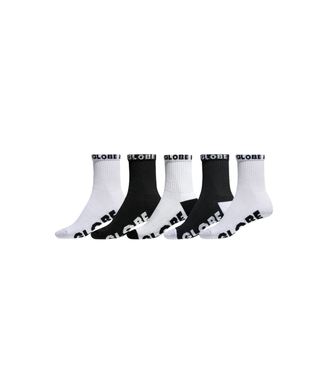 GLOBE MENS QUARTER SOCKS 5 PACK BLACK/WHITE