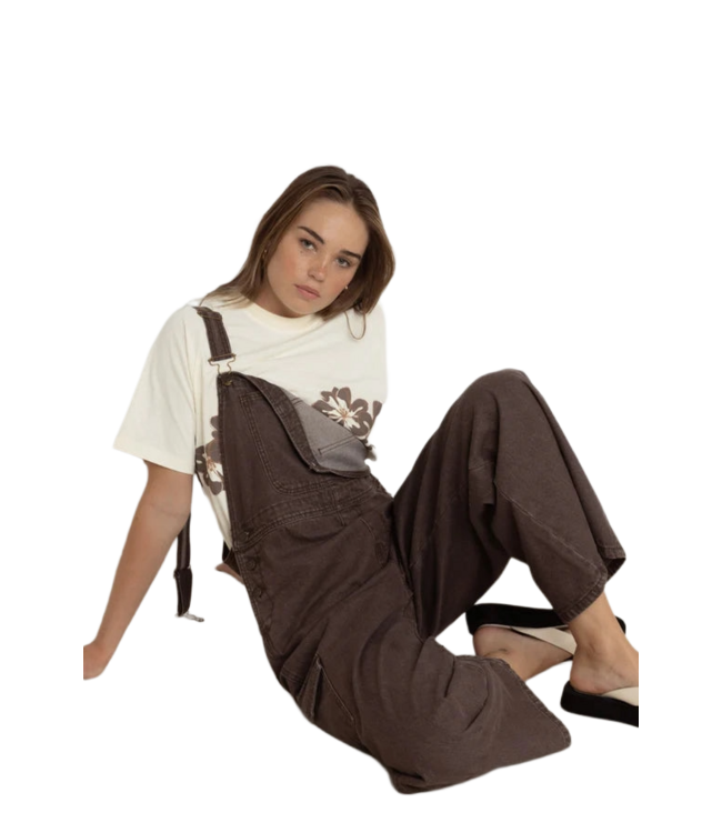 RHYTHM WOMENS CHARLIE WIDE LEG CARGO OVERALLS CHOCOLATE