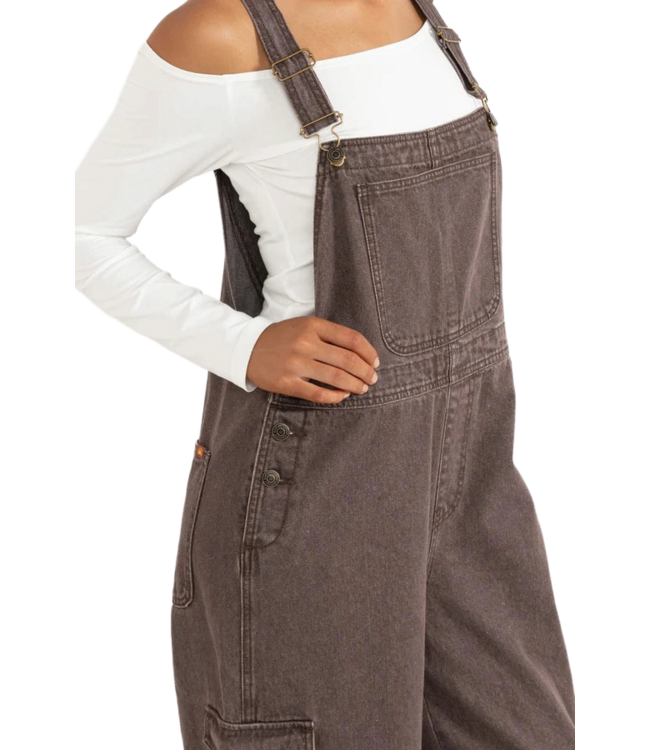 RHYTHM WOMENS CHARLIE WIDE LEG CARGO OVERALLS CHOCOLATE