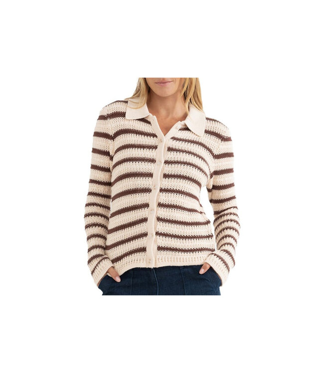 RHYTHM WOMENS HIGHLINE STRIPE LONG SLEEVE KNIT TOP CHOCOLATE