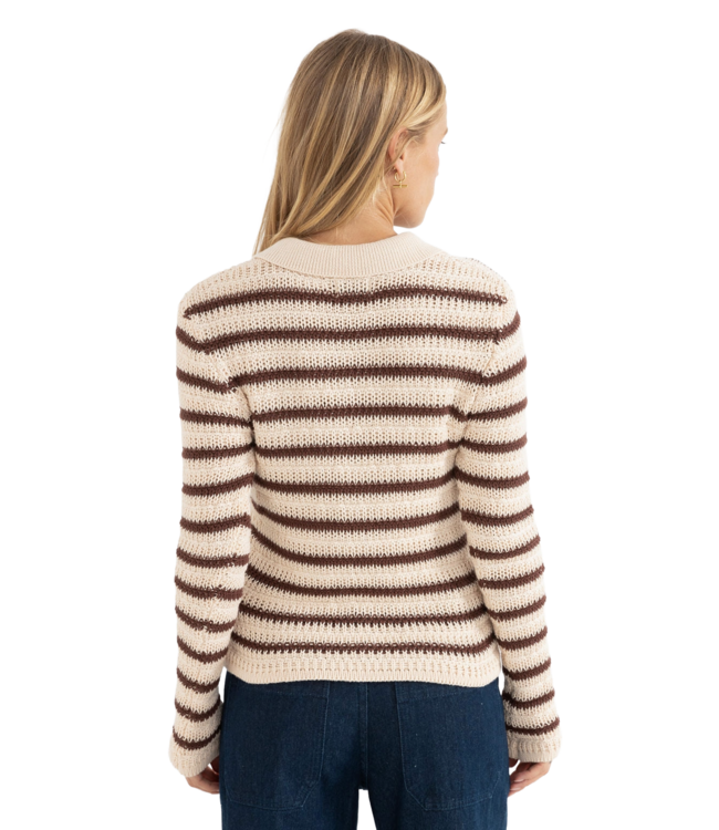 RHYTHM WOMENS HIGHLINE STRIPE LONG SLEEVE KNIT TOP CHOCOLATE