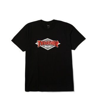 HUF X THRASHER MENS LOGO SHORT SLEEVE TEE BLACK