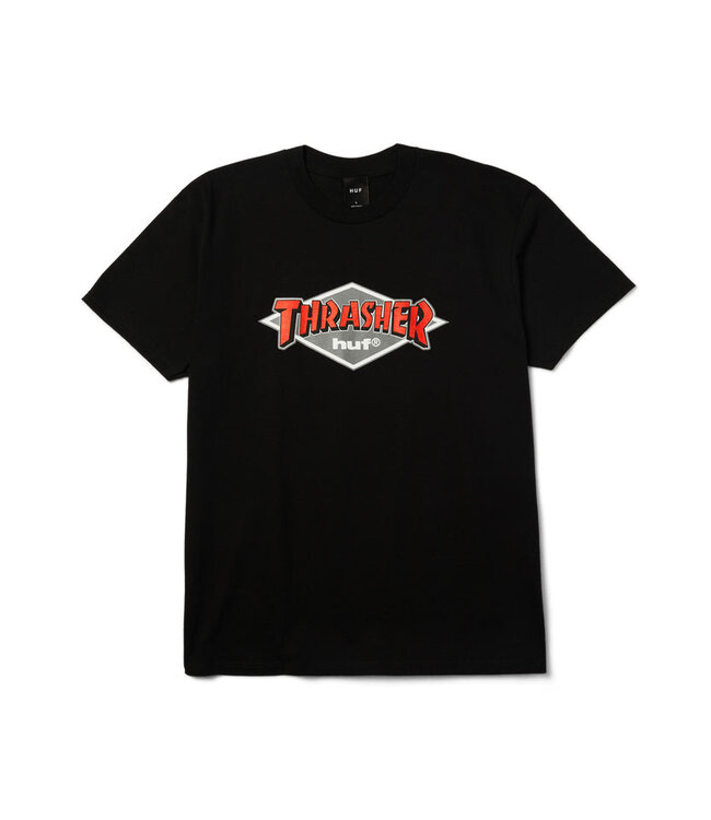 HUF X THRASHER MENS LOGO SHORT SLEEVE TEE BLACK