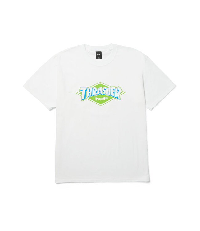HUF X THRASHER MENS LOGO SHORT SLEEVE TEE WHITE