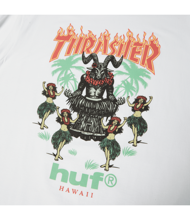 HUF X THRASHER MENS GOAT LUAU SHORT SLEEVE TEE WHITE