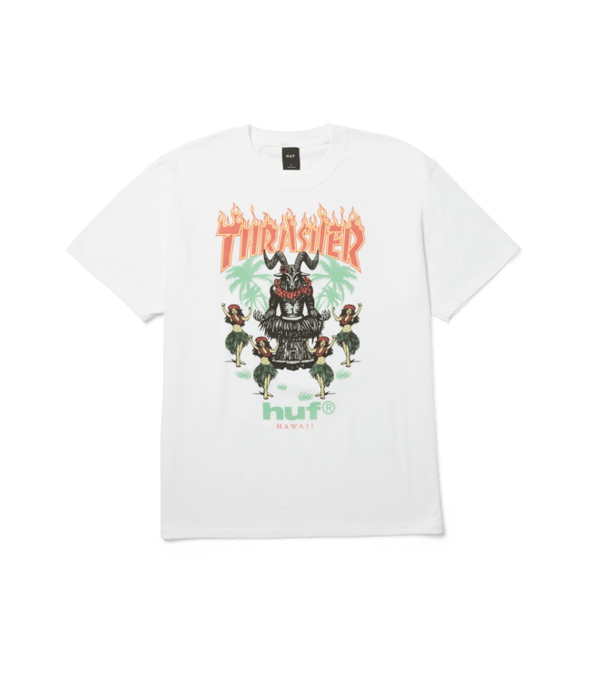 HUF X THRASHER MENS GOAT LUAU SHORT SLEEVE TEE WHITE