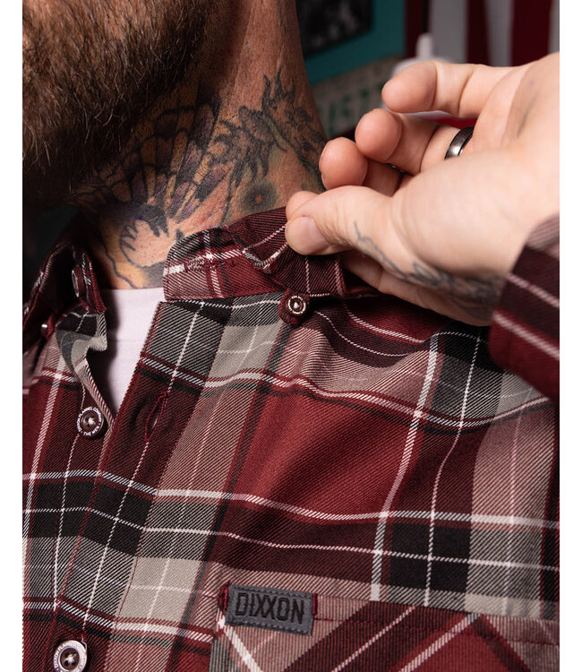 DIXXON MENS THE MEG LONG SLEEVE FLANNEL BURGUNDY/BLACK