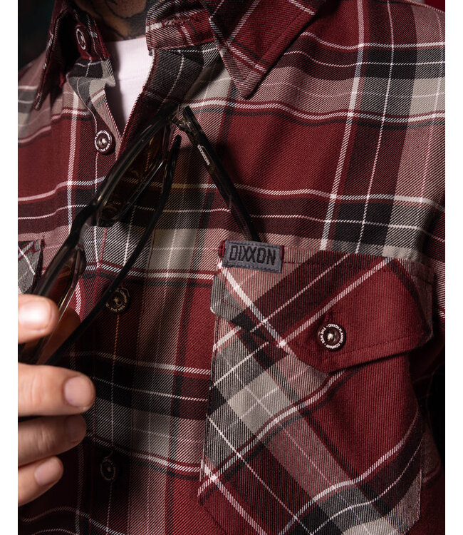 DIXXON MENS THE MEG LONG SLEEVE FLANNEL BURGUNDY/BLACK