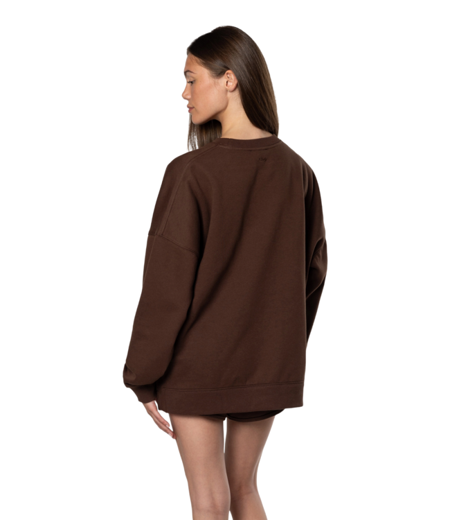TEAMLTD WOMENS OVERSIZED CREW SWEATER DARK BROWN