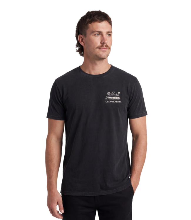 TEAMLTD MENS CREAM CARTEL SHORT SLEEVE TEE WASHED BLACK