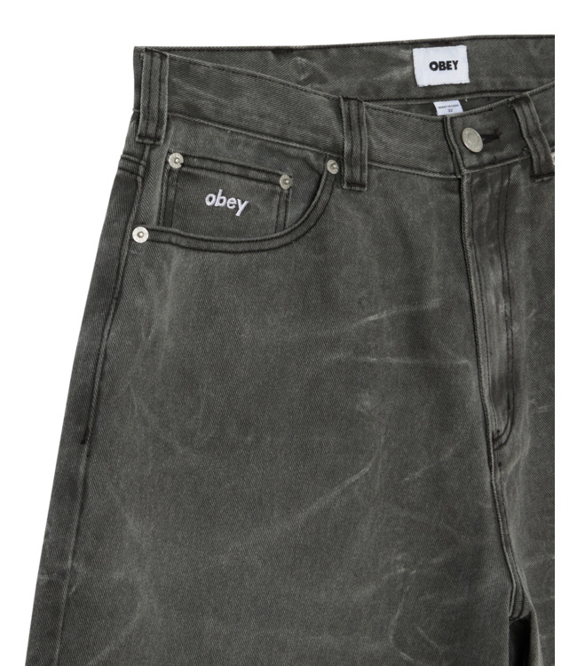 OBEY MENS BIGWIG BAGGY DENIM SHORTS BLACK WRINKLE WASH