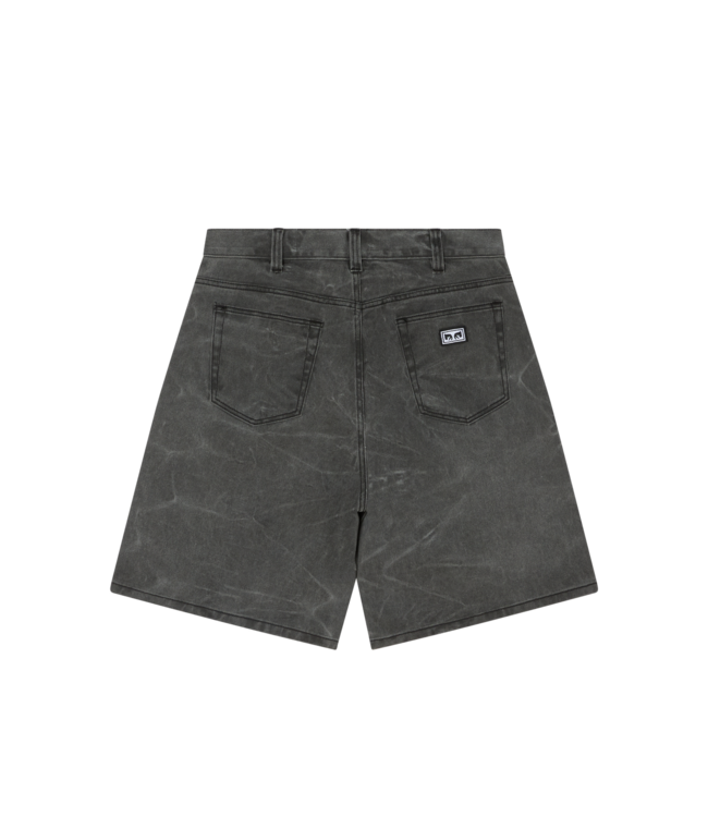 OBEY MENS BIGWIG BAGGY DENIM SHORTS BLACK WRINKLE WASH