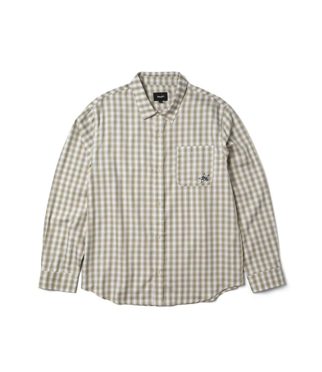 HUF MENS H STAR PLAID LONG SLEEVE SHIRT PUTTY