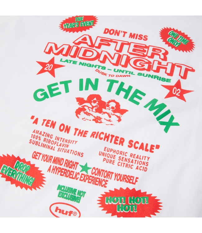 HUF MENS AFTER MIDNIGHT SHORT SLEEVE TEE WHITE