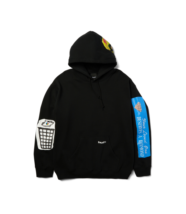 HUF MENS GIMME THE LOOT PULLOVER HOODIE BLACK