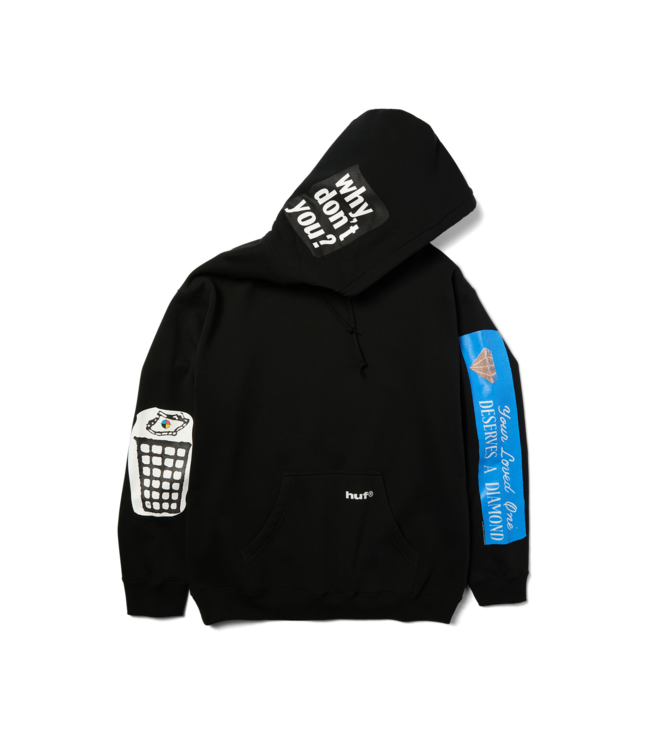 HUF MENS GIMME THE LOOT PULLOVER HOODIE BLACK