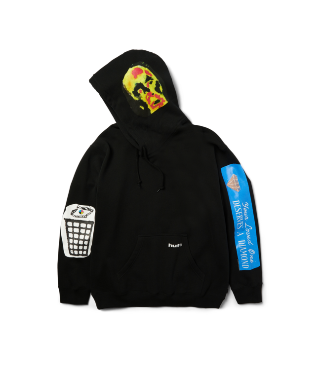 HUF MENS GIMME THE LOOT PULLOVER HOODIE BLACK