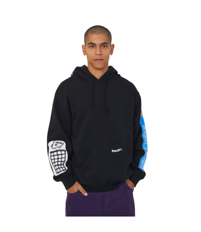 HUF MENS GIMME THE LOOT PULLOVER HOODIE BLACK