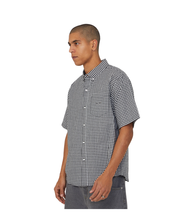 HUF MENS 89 MICRO GINGHAM OXFORD SHORT SLEEVE SHIRT BLACK/WHITE