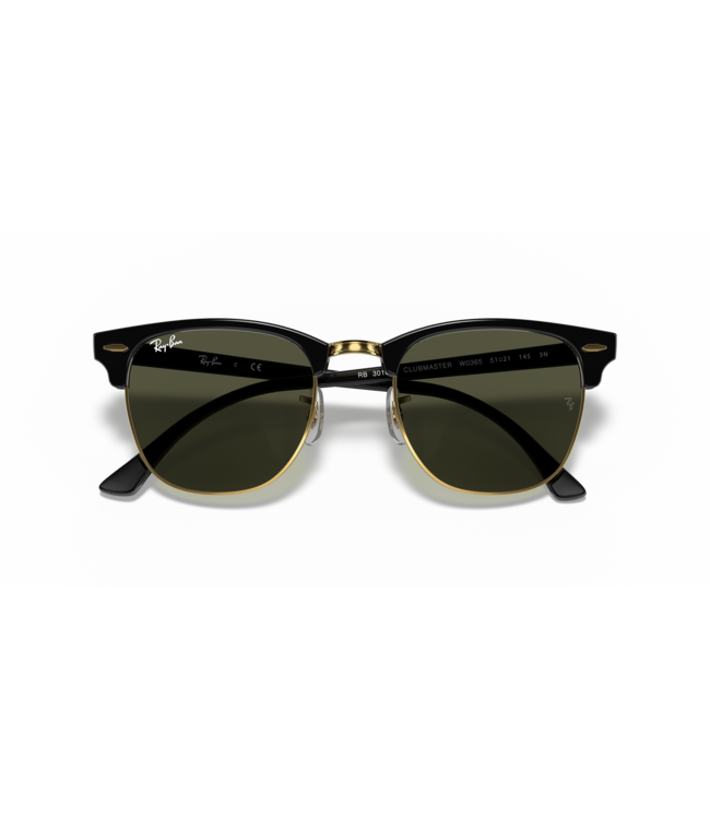 RAY-BAN CLUBMASTER SUNGLASSES BLACK ON ARISTA w/ G-16 GREEN 51