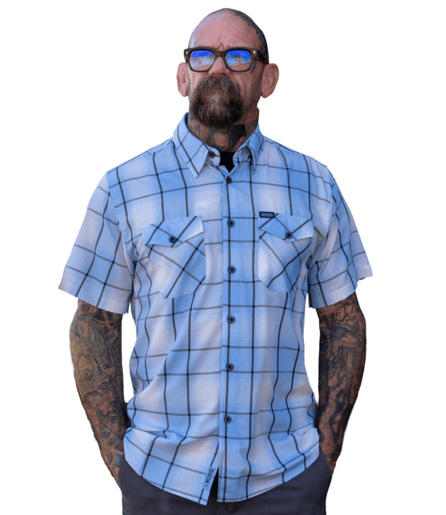DIXXON MENS FROSTBITE BAMBOO SHORT SLEEVE SHIRT BLUE/WHITE