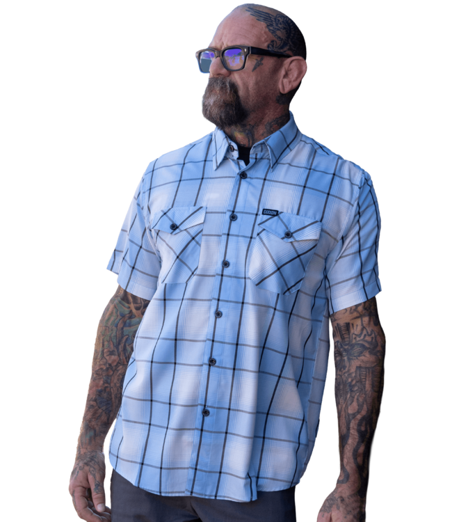 DIXXON MENS FROSTBITE BAMBOO SHORT SLEEVE SHIRT BLUE/WHITE