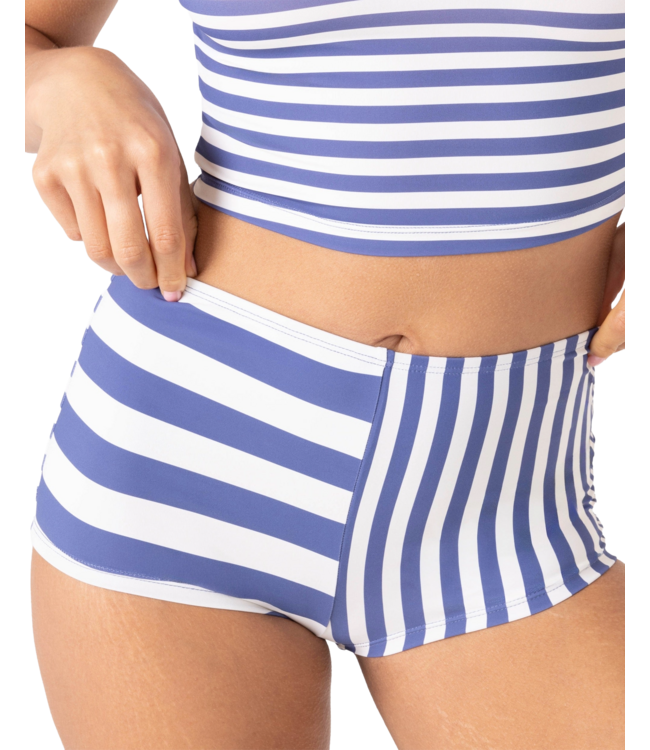 ROXY WOMENS STRIPE OUT BOY SHORT BIKINI BOTTOM BIJOU BLUE