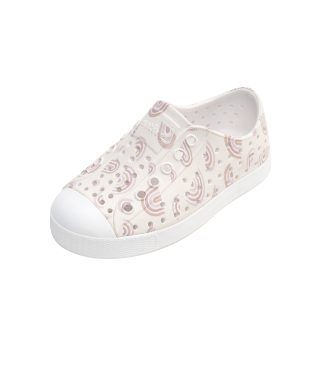 NATIVE JEFFERSON CHILD PRINT SHOE SHELL WHITE/SHELL WHITE/BARELY FLAX RAINBOW