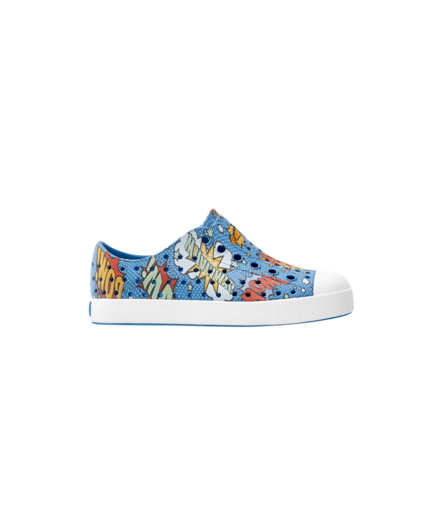 NATIVE JEFFERSON LITTLE KIDS SHOE RESTING BLUE/SHELL WHITE/BOOM POW