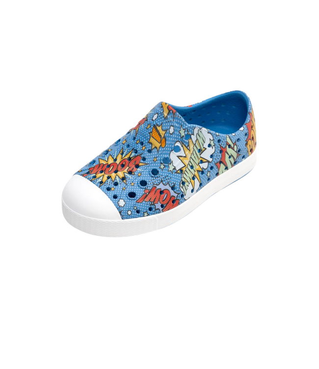 NATIVE JEFFERSON BIG KID SHOE RESTING BLUE/SHELL WHITE/BOOM POW