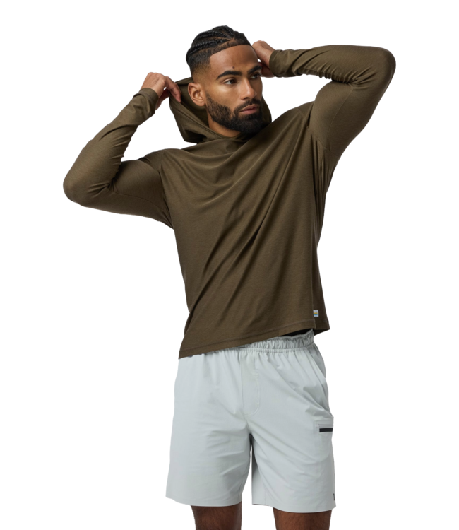 VUORI MENS STRATO TECH HOODIE MOSS GREEN HEATHER