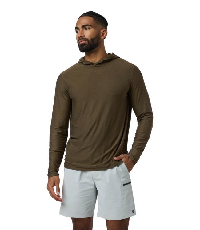 VUORI MENS STRATO TECH HOODIE MOSS GREEN HEATHER