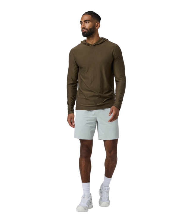 VUORI MENS STRATO TECH HOODIE MOSS GREEN HEATHER
