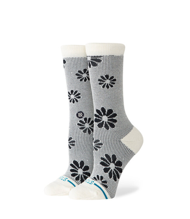 STANCE WOMENS FLORAL STITCH CREW SOCKS IVORY