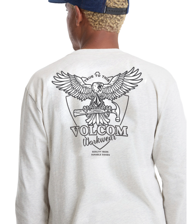 VOLCOM MENS HAMMERED SPLIT LONG SLEEVE TEE STONE HEATHER