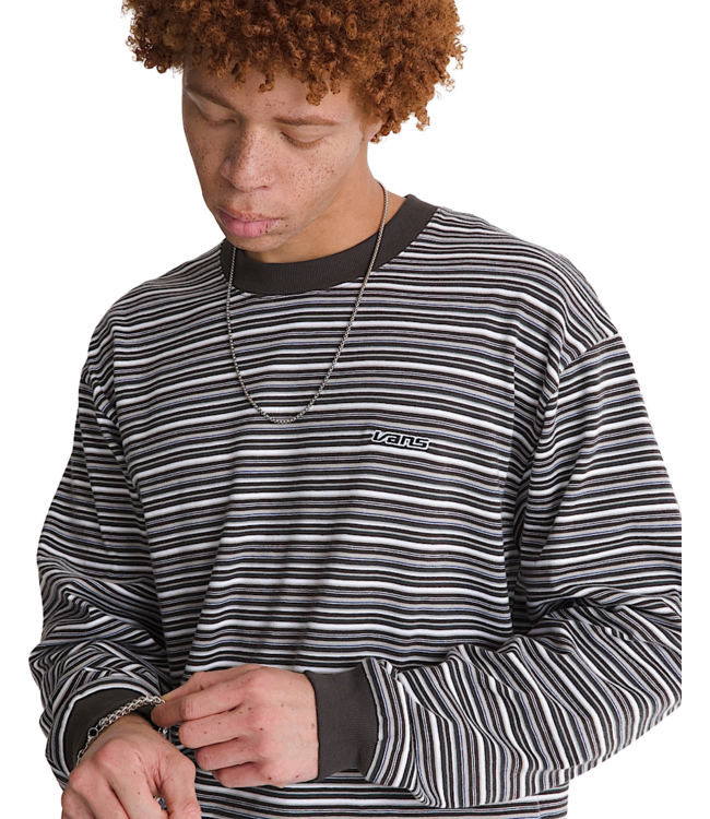 VANS MENS WESLEY STRIPE LONG SLEEVE KNIT SHIRT FADED BLACK