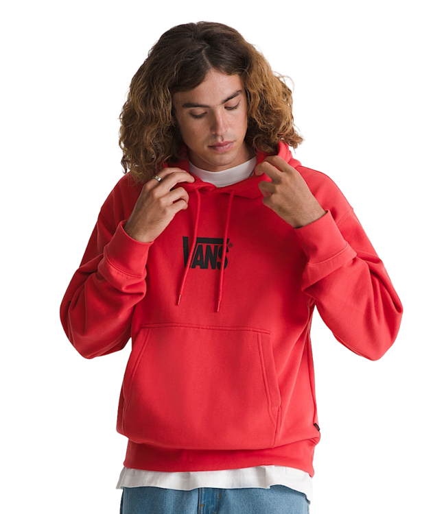 VANS MENS STRETCH LOGO PULLOVER HOODIE CRIMSON HAZE