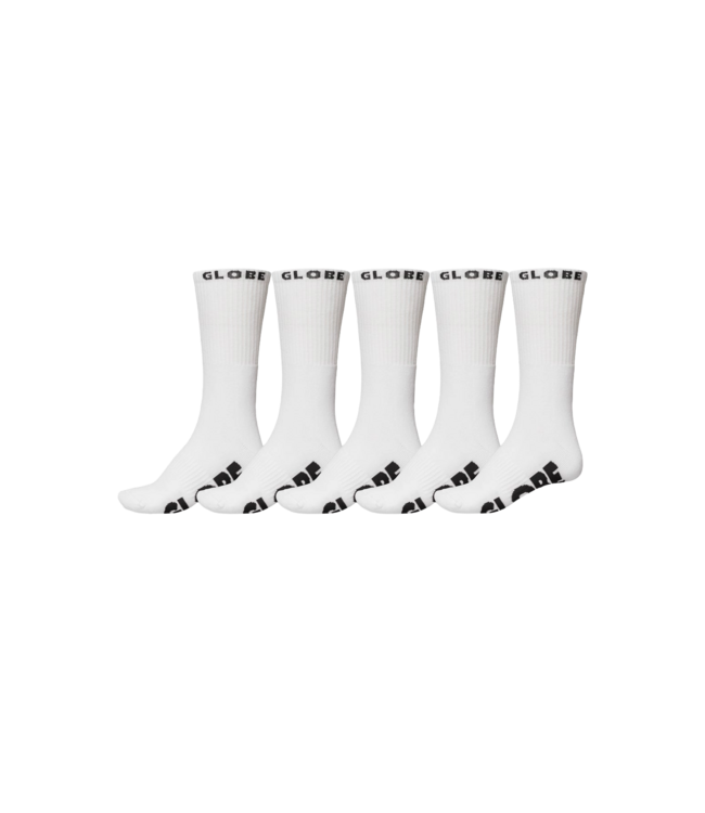 GLOBE MENS WHITEOUT CREW SOCKS 5 PACK WHITE