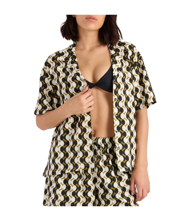 VOLCOM WOMENS MIDNITE RAMBLE SHORT SLEEVE TOP BLACK/NATURAL