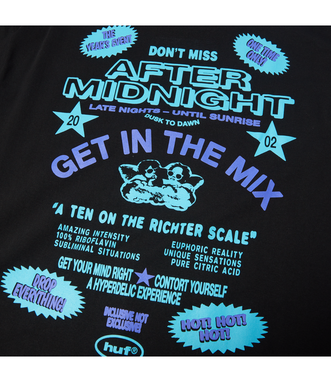 HUF MENS AFTER MIDNIGHT SHORT SLEEVE TEE BLACK