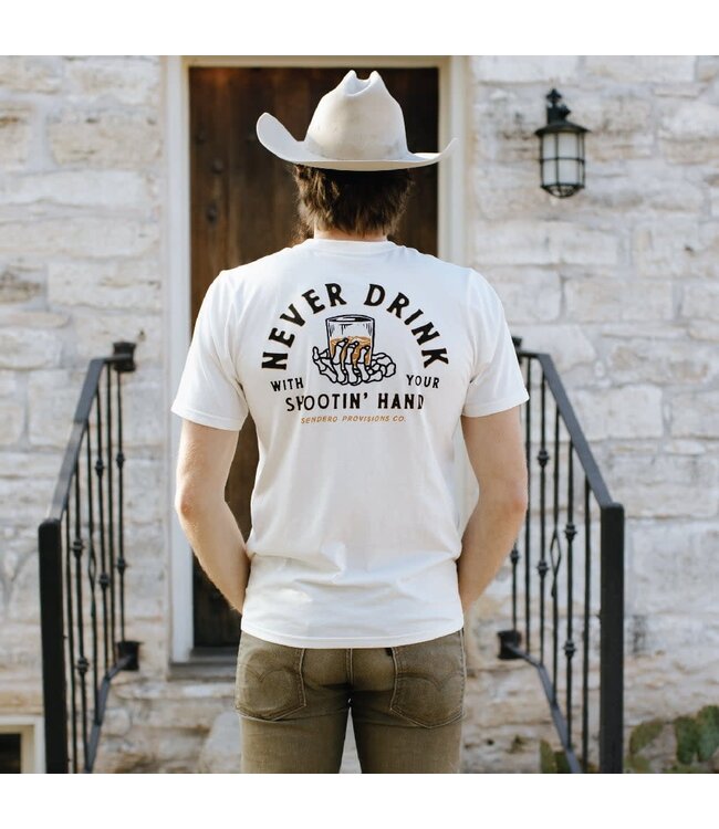 SENDERO MENS SHOOTIN HAND SHORT SLEEVE TEE VINTAGE WHITE